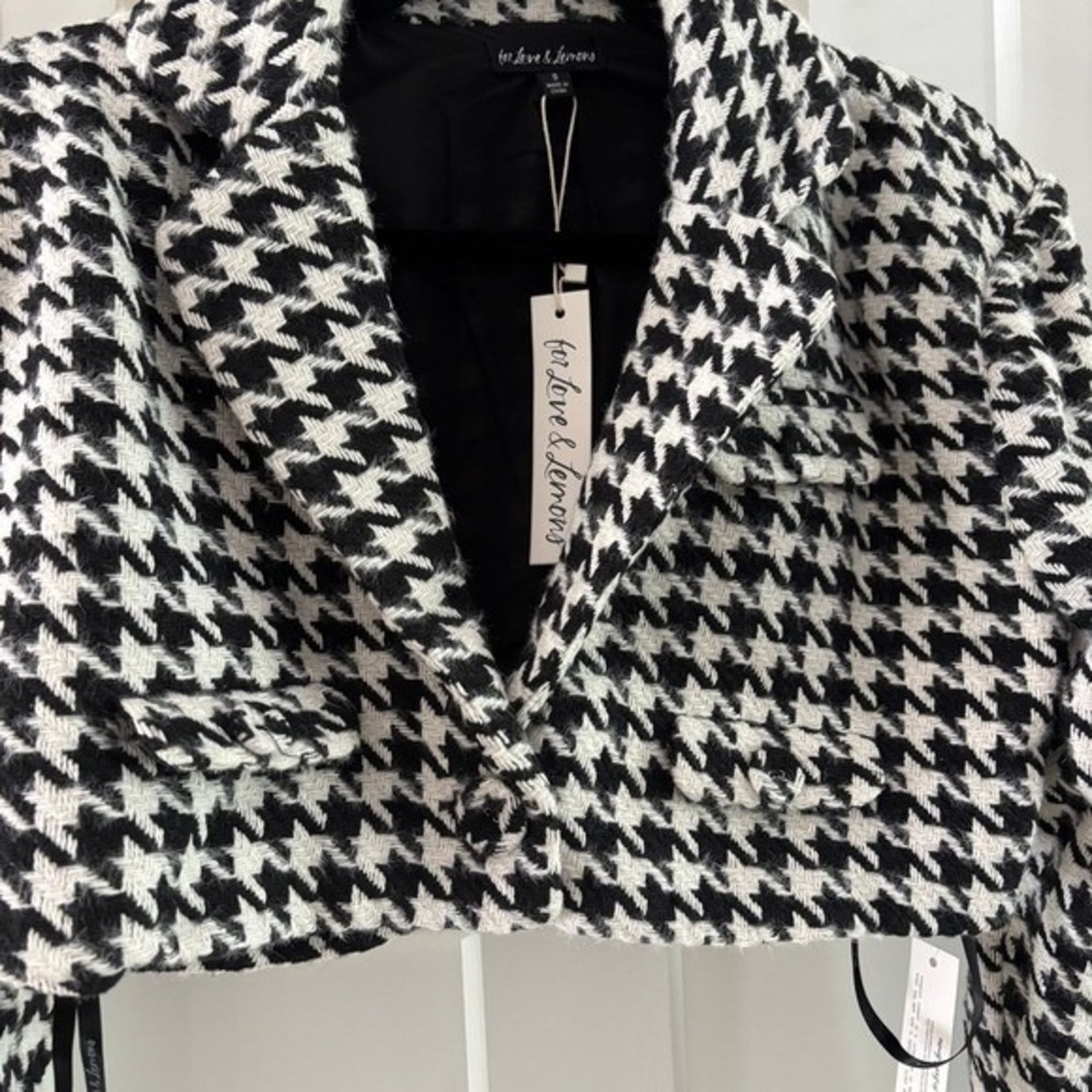For Love and Lemons Houndstooth cropped blazer size small NWT‎ Black and White - Picture 2 of 4